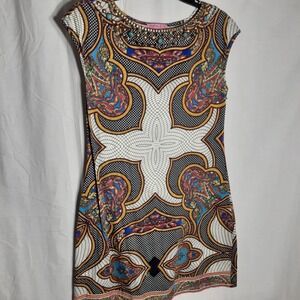 Joyous & Free‎ Sequin Jeweled Tunic Mini Dress Women's Size Small Colorful